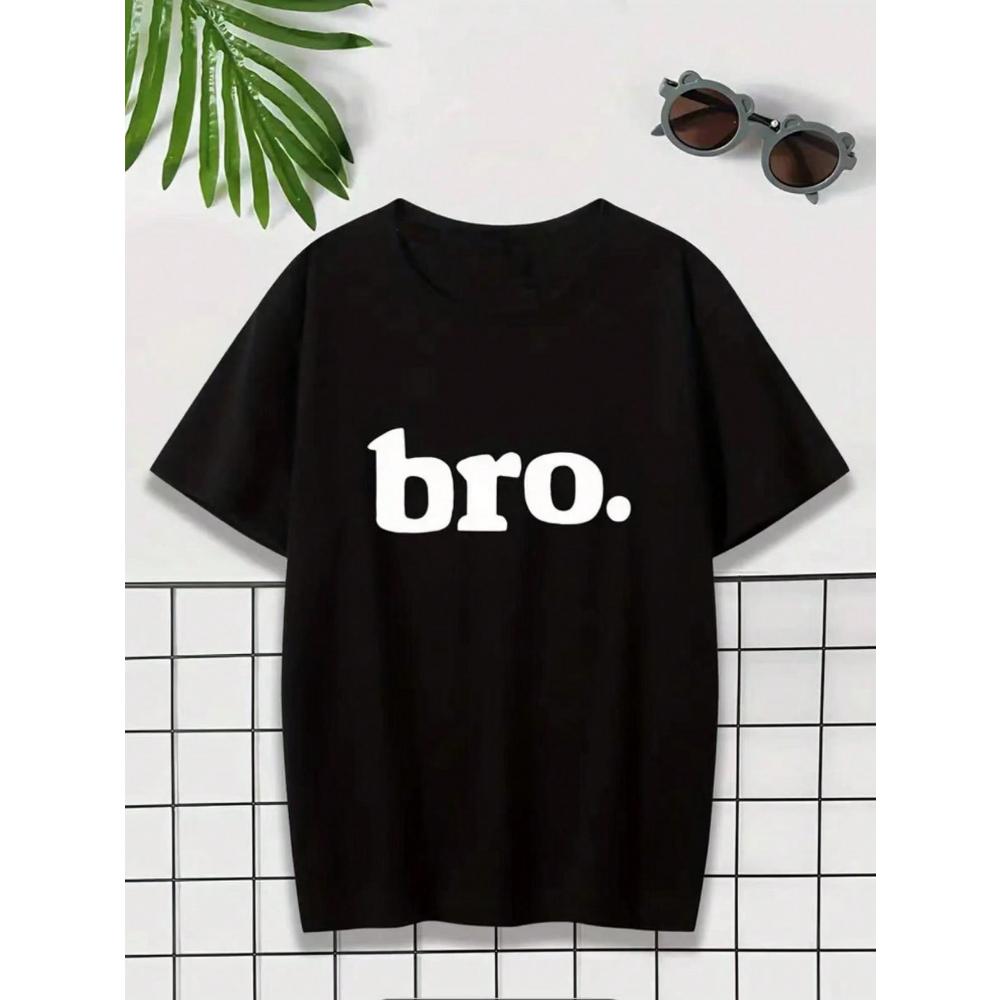 

BRO Letter Print Crew Neck Short-sleeved T-shirt, Casual Student Top Women Clothing Fashion Summer Streetwear Personality Y2K S