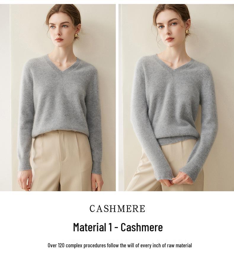 Women's 100% Cashmere V-Neck Loose Slimming Sweater, Autumn/Winter 2026 Collection, High-End Ready-to-Wear