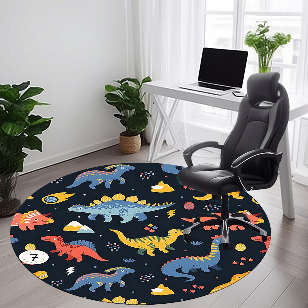 1PC Dino World Pattern Office Round Area Rug, Mat Suitable For Office, Under Office Chairs Bedroom Living Room Home Decor, Room Deco