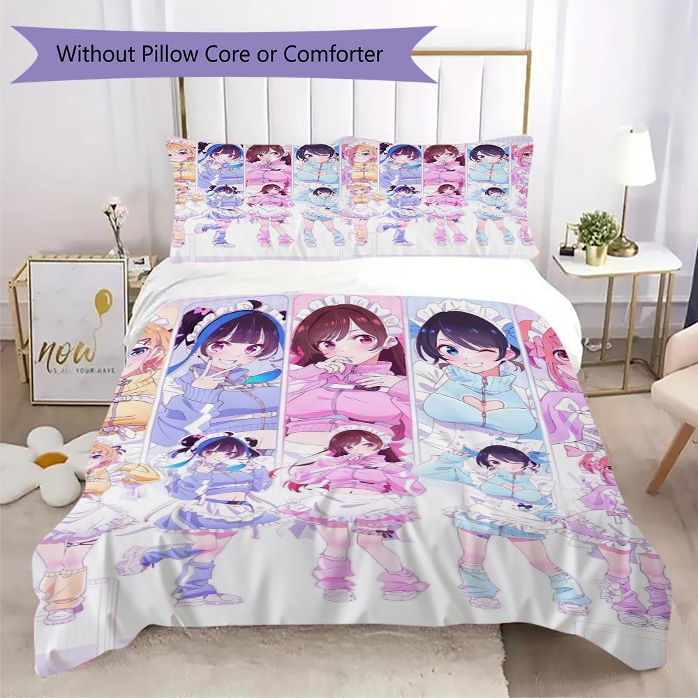 Rent a Girlfriend Pattern Bedding,Quilt Set Quilt Cover Pillowcase Home Birthday Gift(1 * duvet cover + 2 * pillowcase, without core)_lx