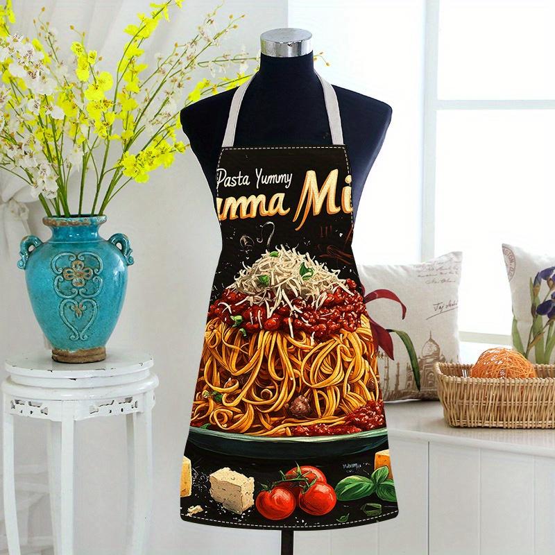 1pc Linen Apron, Pasta-Themed Printed Apron, Home Kitchen Cooking and Baking Apron, Italian Cuisine Theme Apron