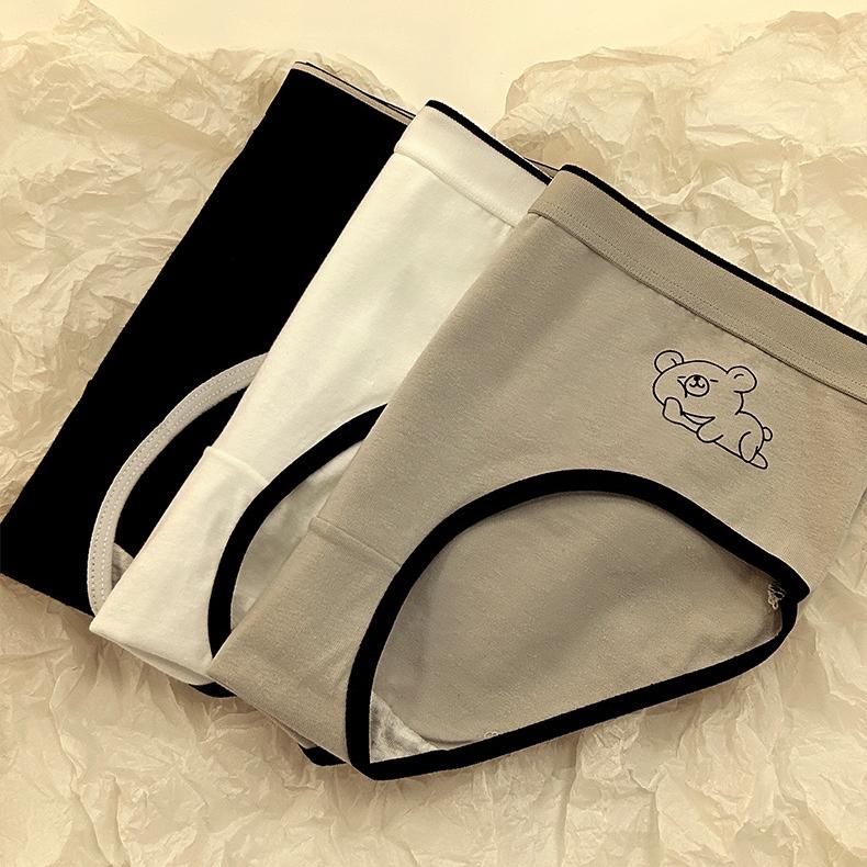 Damen-Unterwäsche aus Baumwolle mit Cartoon-Bär-Aufdruck, mittelhoher Bund, atmungsaktiv