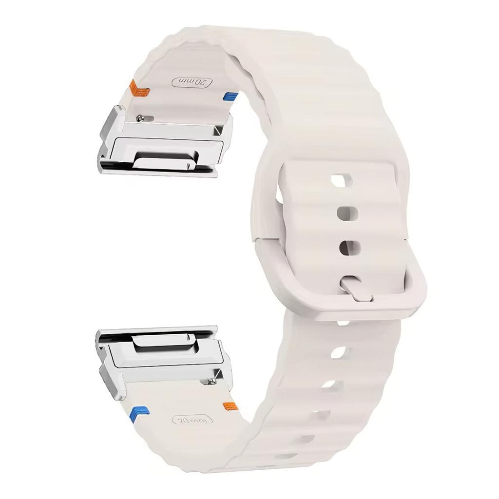 For Garmin Fenix 8 47mm/Fenix E 47mm 22mm Quick Release Wavy Texture Silicone Watch Strap with Silver Connector
