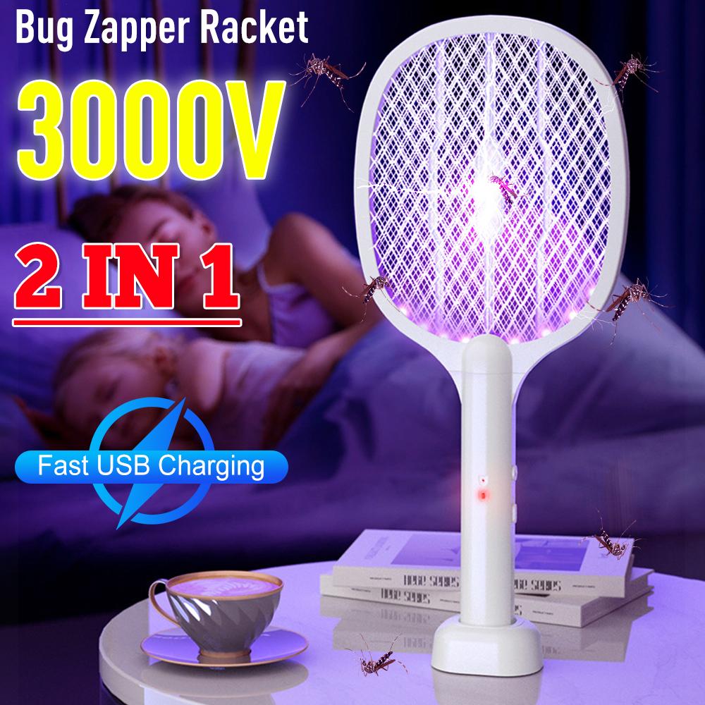 2 In 1 Electric Mosquito Swatter Mosquito Killer Lamp Killer Insect Killer 3000V USB Rechargeable Mosquito Killer Fly Killer