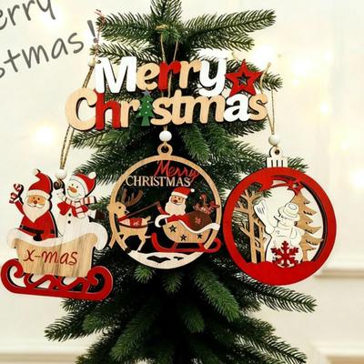 Christmas Ornament Wooden Hanging Santa Snowman Merry Christmas Decor Wood Red Xmas Tree Ornament for Holiday Home Decor