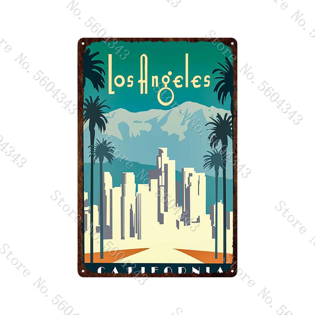City Landscape Vintage Metal Sign Paris San Francisco Los Angeles Dubai Travel Scenery Tin Plates Home Decoration Metal Poster