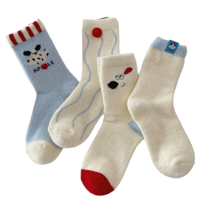 Australian Velvet Socks, Cute Cartoon Puppy, Fluffy Fabric Label Mid-calf Socks, Warm and Soft Sleeping Socks