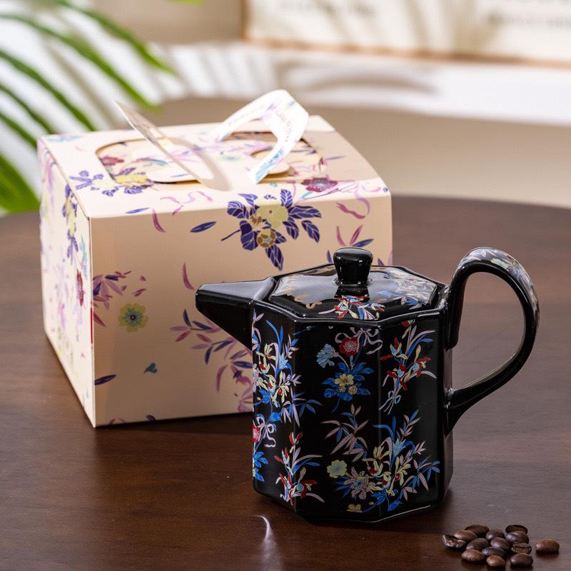 French Pastoral Style Coffee Set: Floral Brocade Cup and Saucer with Teapot - Perfect Gift Item