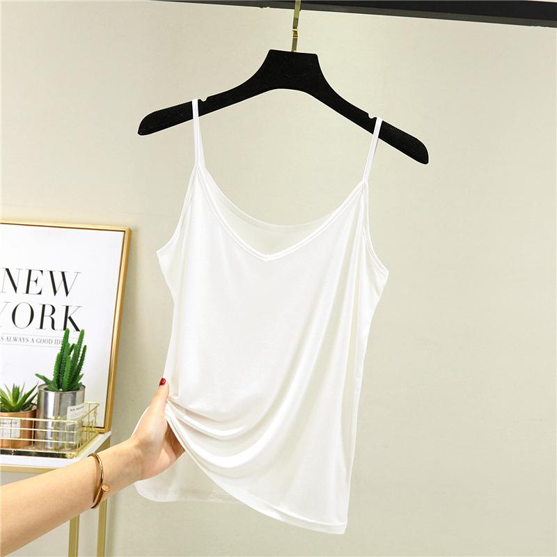 Summer solid color suspender vest women's loose v-neck sleeveless bottoming shirt, thin inner and large size outer wear versatile top