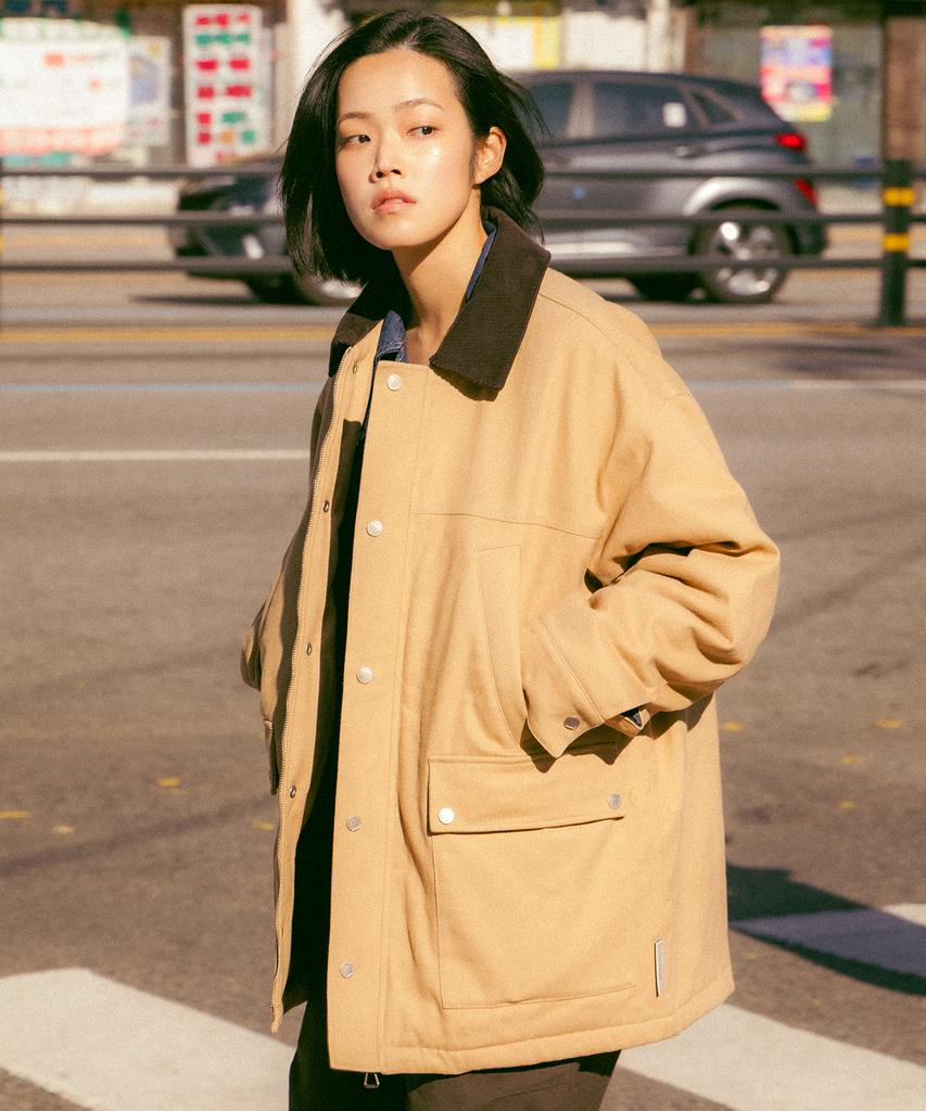 Dthirtyone Two-Tone Collar Padded Work Jacket (Beige)