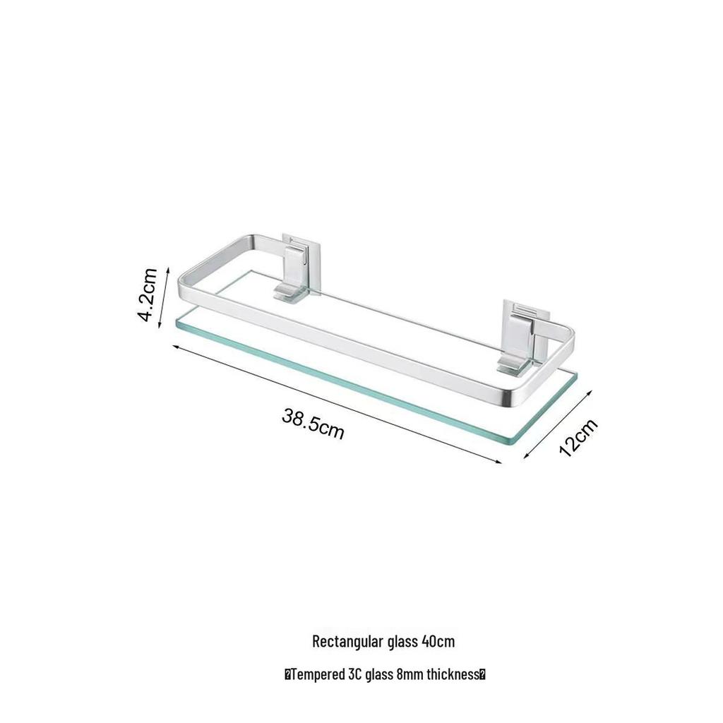 Rectangular Tempered Glass Shelf - Multi-Layer Space Aluminum Bathroom Storage