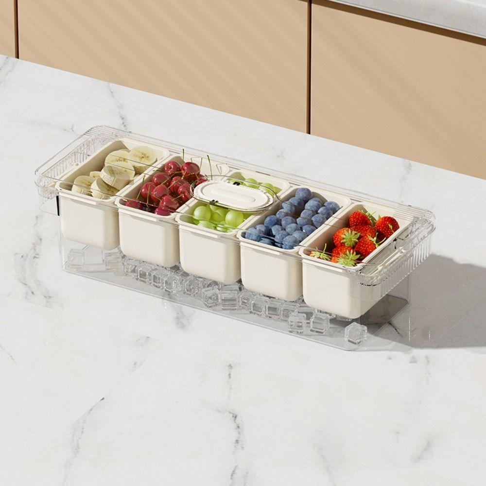 Transparent Ice Chilled Tray Platter 5 Grids Snacks Container Condiment Container for Home