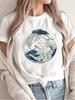 Women Crane Great Wave Graphic T-Shirt Summer Short Sleeve Animal Print Loose Fit Tops Female Casual Fashion Streetwear Art Tee