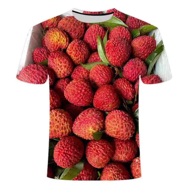 Mens Loose Fit Short Sleeve T-Shirt With 3D Fruit Lychee Print Breathable Cotton-Blend Casual Tee Teens Adults