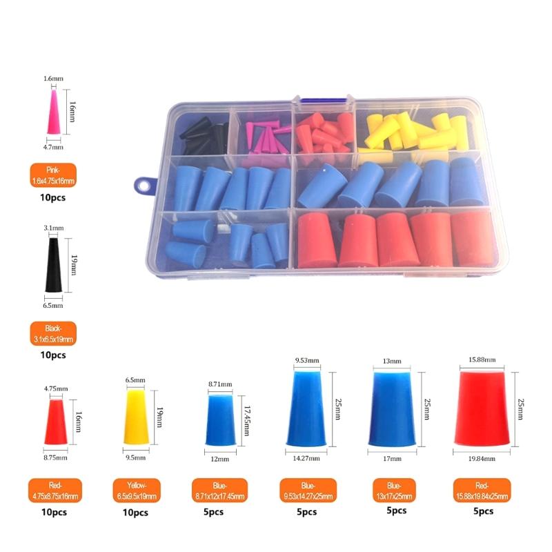 Essential Silicone Assortment Solid Rubber Plugs Conical Plugs Silicone Plugs 60pcs for Laboratory Use & Hole Abatement