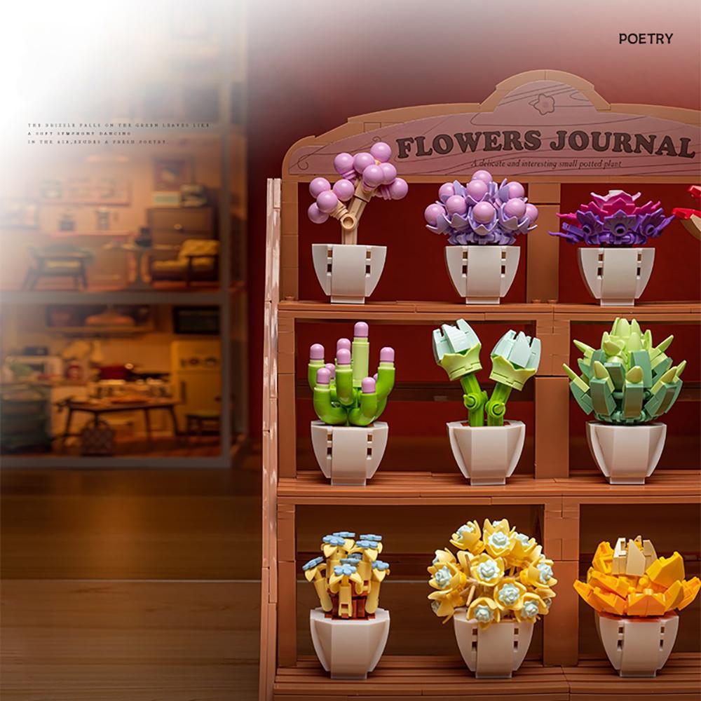 DIY Potted Succulent, Flower Bouquet Building Block Toy Creative Greenery Decoration, Stand Perfect As Children's Holiday Gift
