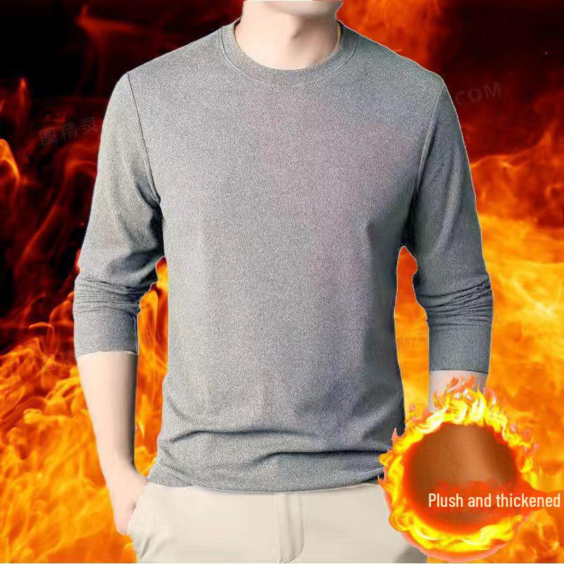 Men's Round Neck Long-Sleeve Velvet T-Shirt for Autumn & Winter Warmth