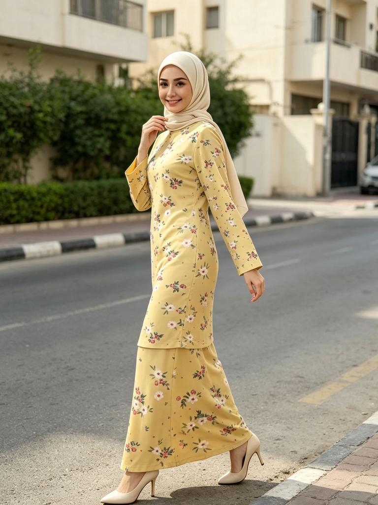 Muslim Women's Two-piece Set, with a Round-neck Long-sleeve Top and a Long Skirt, Perfect for Eid and All-day Wear.