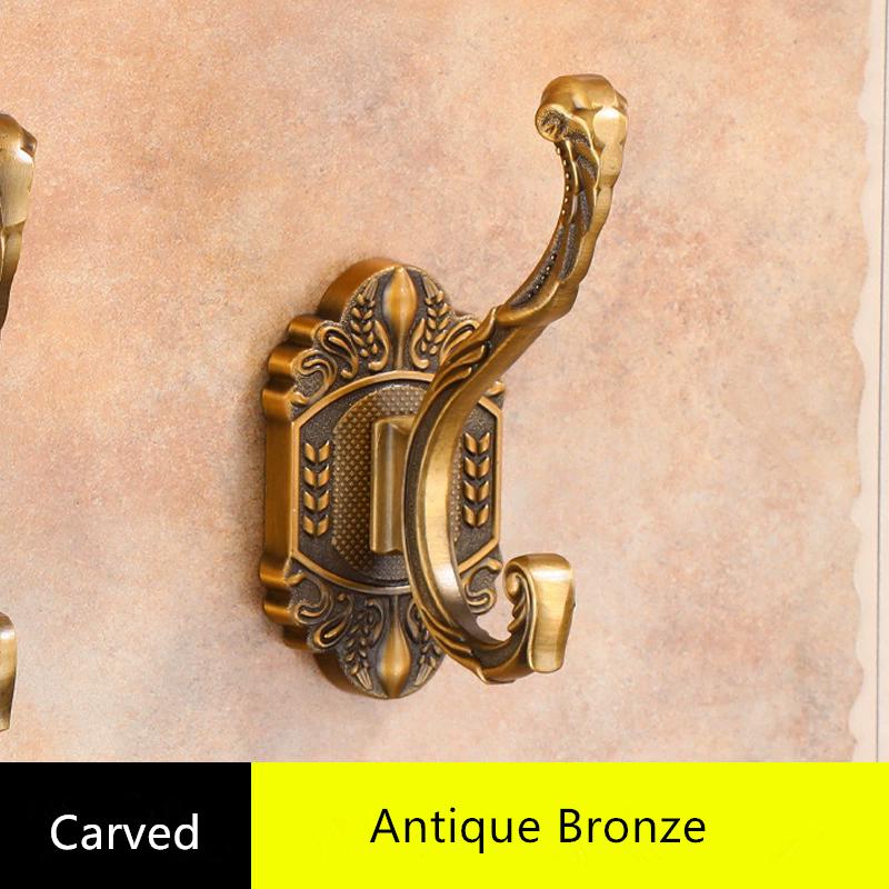 Tuqiu Antique Carved Bathroom Robe Hook Wall Hooks Aluminum Kitchen Towel Hook Black Key Hat Bag Hanger Holder Clothes Hook