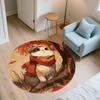 Cat with Leaf Scarf,Round Area Rug,Carpet Rug for Living Room Bedroom Sofa Playroom Decor,Non-slip Floor Mat
