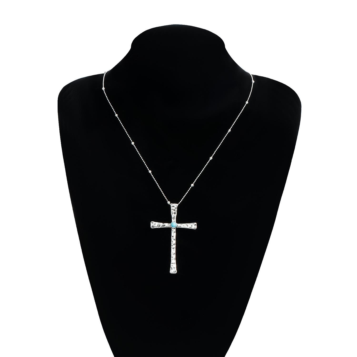 

Accessories retro and old turquoise cross necklace, cold style design sweater chain accessories