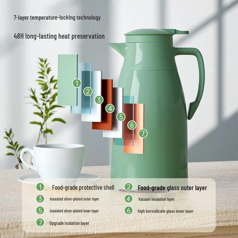 Thermoskanne mit großem Fassungsvermögen und Glaseinsatz: Perfekt für Zuhause & Wohnheim, Hält Wasser warm.