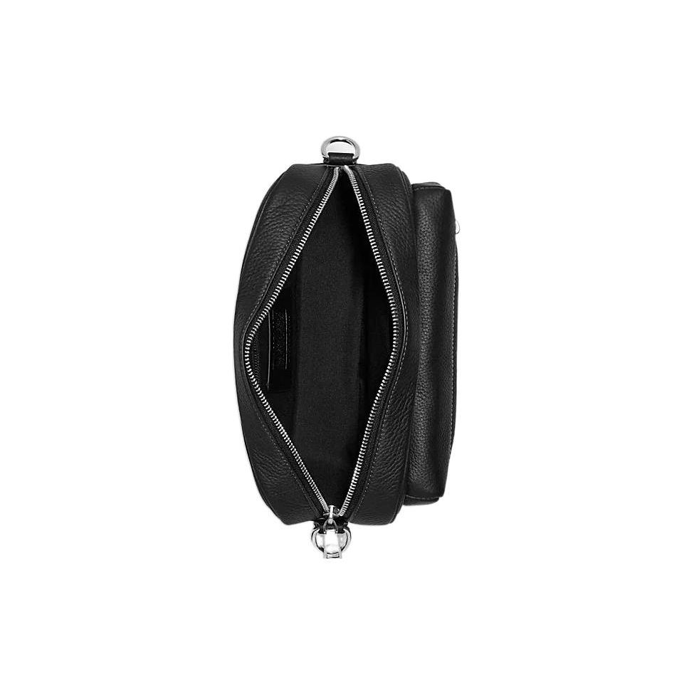 Coach Elias 25 Silver Letter Logo Zipper Closure Leather Camera Bag Men Shoulder Bag Black CJ509-SVDTV