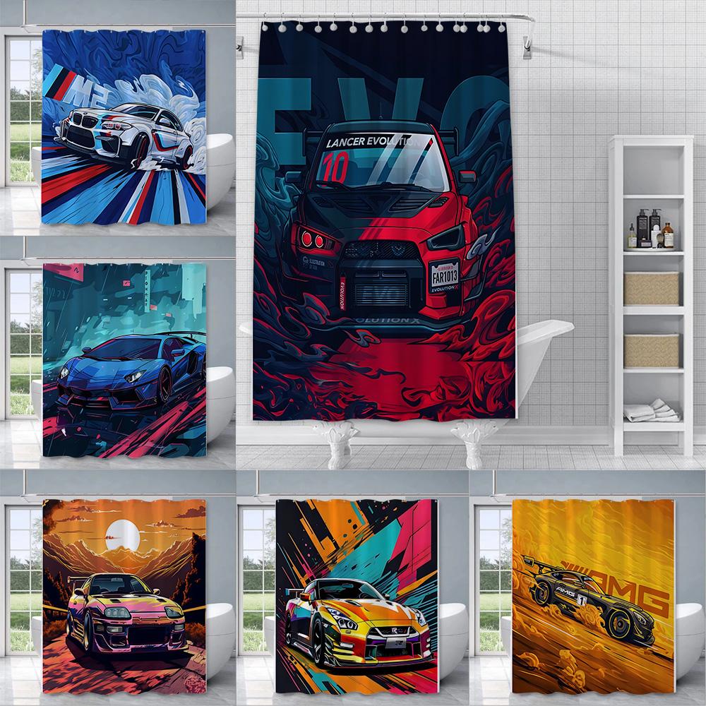 Shower Luxury Sports Car Logo Curtain Waterproof Polyester Fabric Paint Colorful Bath Curtains Home Bathroom Decor With Hook