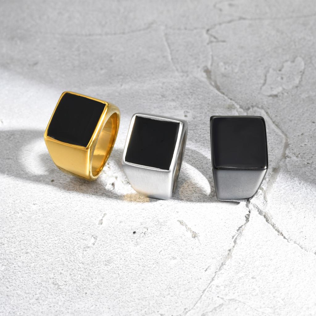 Square Signet Ring for Men Boys,Waterproof Stainless Steel Finger Band Ring,Gothic Punk Rock Jewelry Gifts