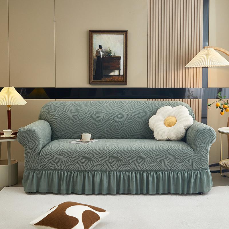 Capa de Sofá Jacquard Espessa All-Inclusive com Saia Elástica, Capa de Sofá Simples Universal para Quatro Estações Antiderrapante