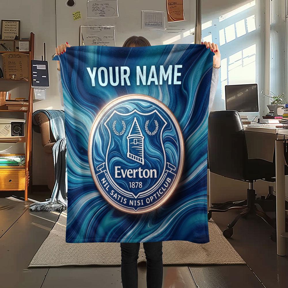 Custom Name,Everton FC Printed Flannel Blanket, soft throw for bedroom sofa, washable, Christmas present, great gift.