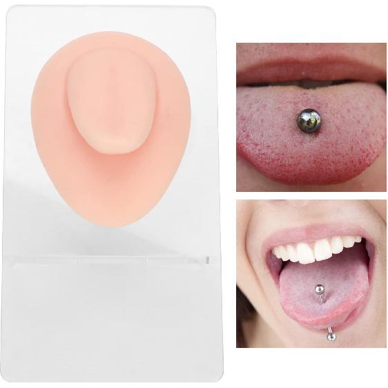 Soft Silicone Flexible Model Body Part, Silicone Nose Tongue Mouth Eye Navel Ear Model Fake Ear with 2 Base for Piercing Practice Acupuncture and