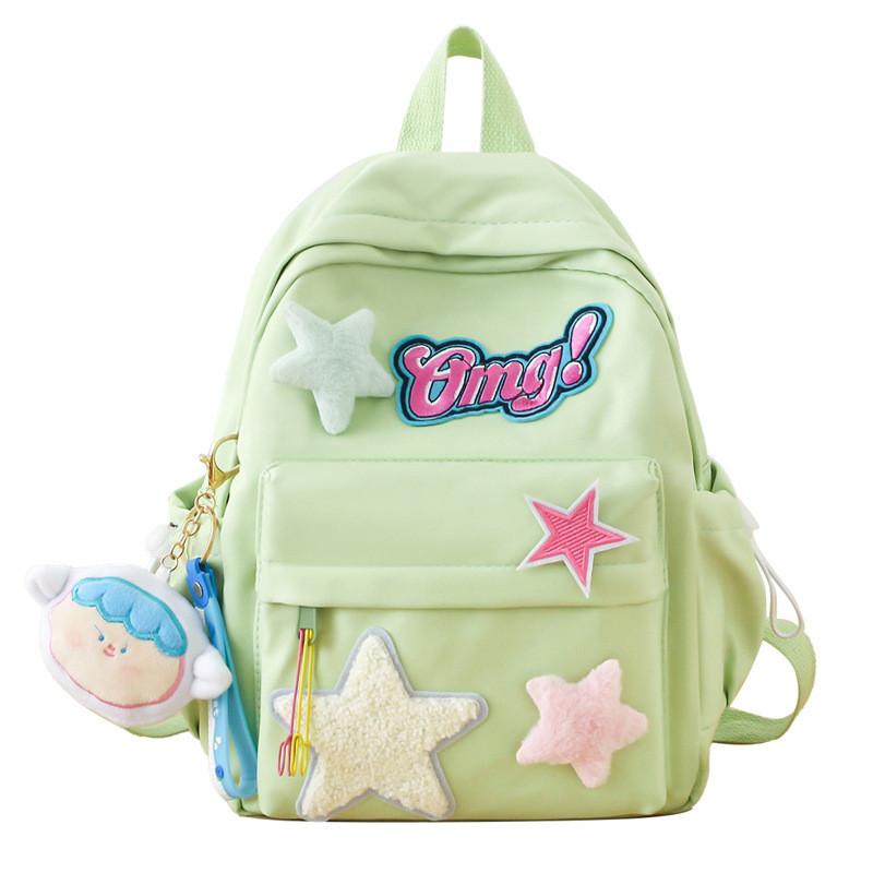 Contrast Star Color Print Nylon School Bag With Padded Shoulder Daily For