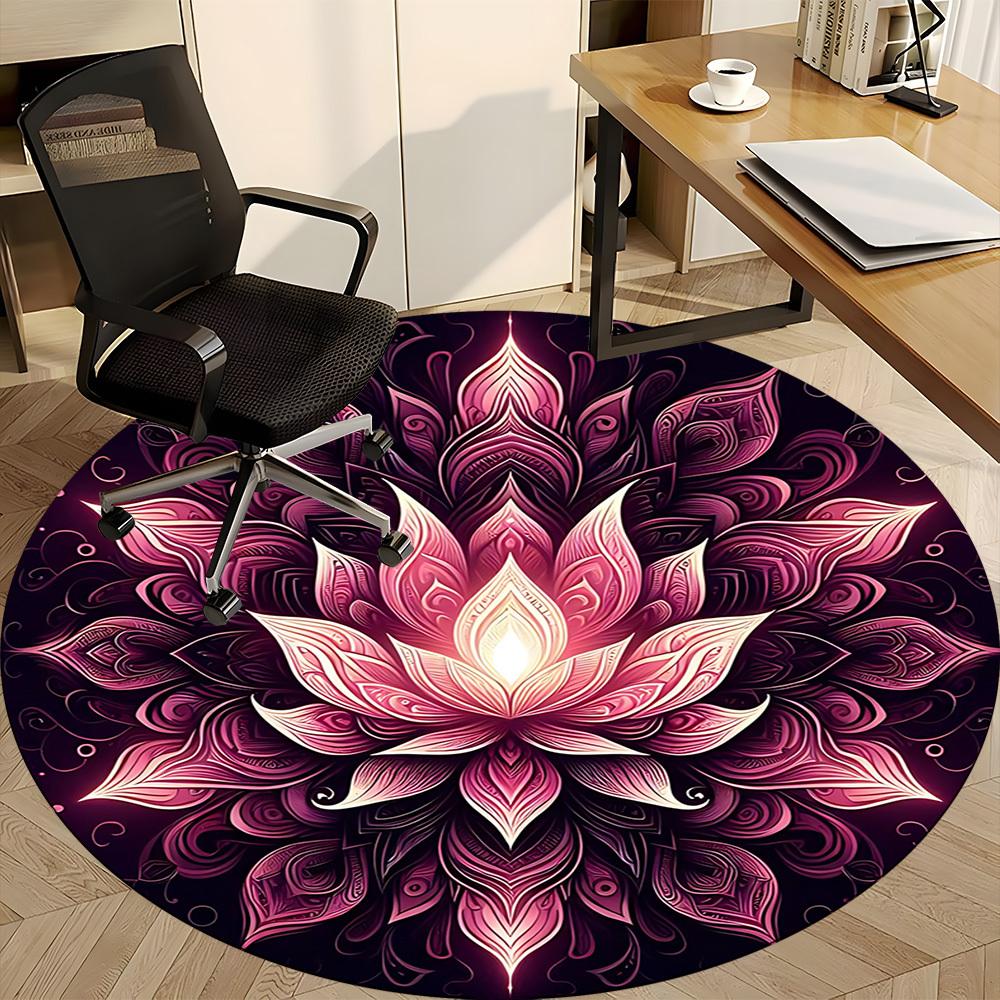 1pc Lotus Mandala Chair Carpet for Office, Round Non Slip Durable Large Size Office Carpet, Suitable for Office
