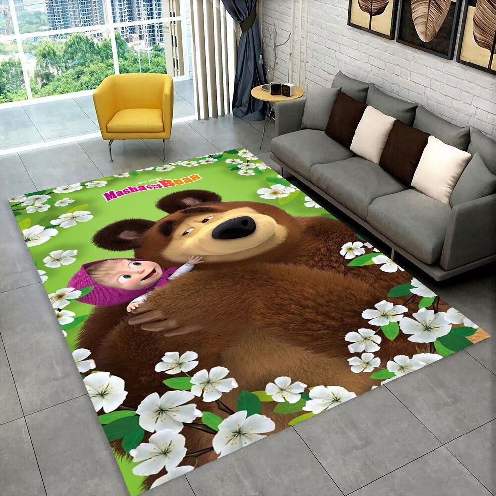 3D M-Masha Cartoon B-Bear Christmas Area Rug,Carpet Rug for Living Room Bedroom Sofa Doormat Decoration, Kids Non-slip Floor Mat