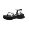 Summer New Thick-soled Open-toed Sandals Women's Heightening Muffin Bottom One-word Buckle with Toe Cold Slippers