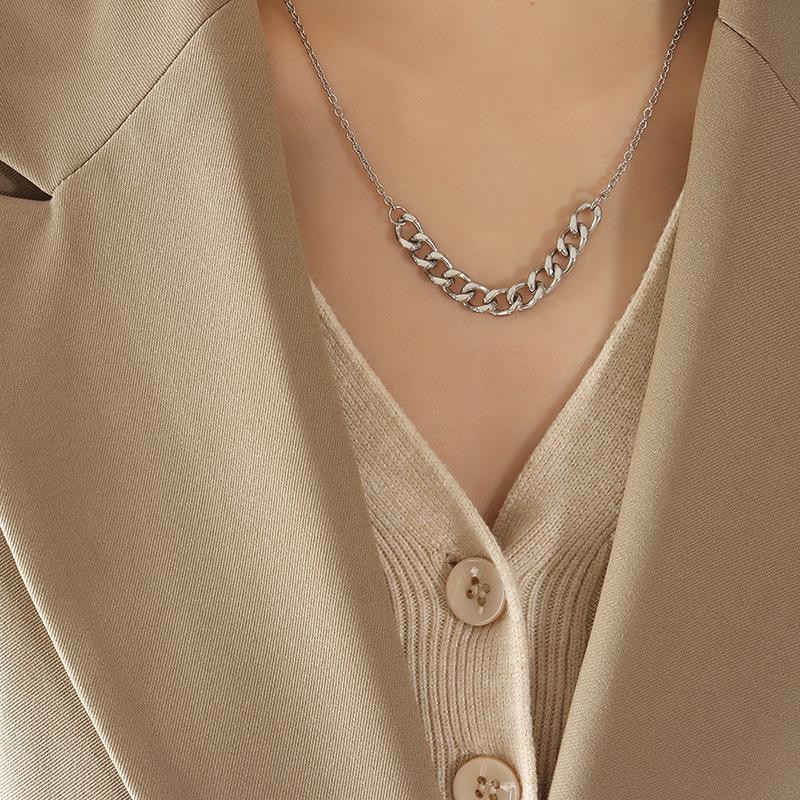 European & American Bold Thick Chain Patchwork Necklace for Women - Hip Hop Trend, 18K Gold-Plated Titanium Steel Jewelry