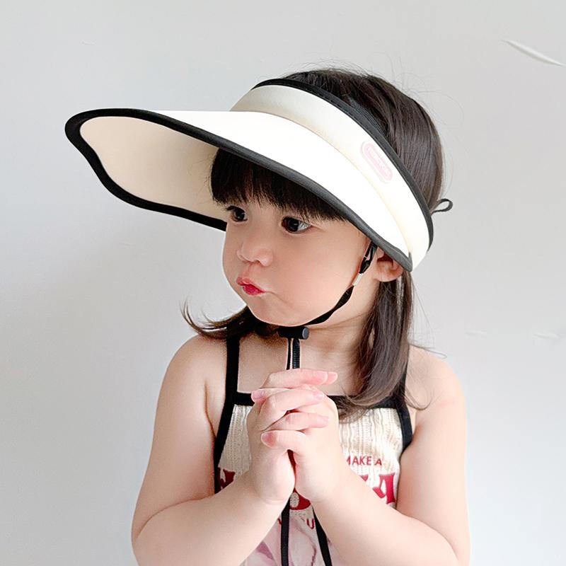 

Lace ice silk children s sunscreen hat girls summer new UV protection sun hat big brim empty top hat Children (48-52cm) бежевий