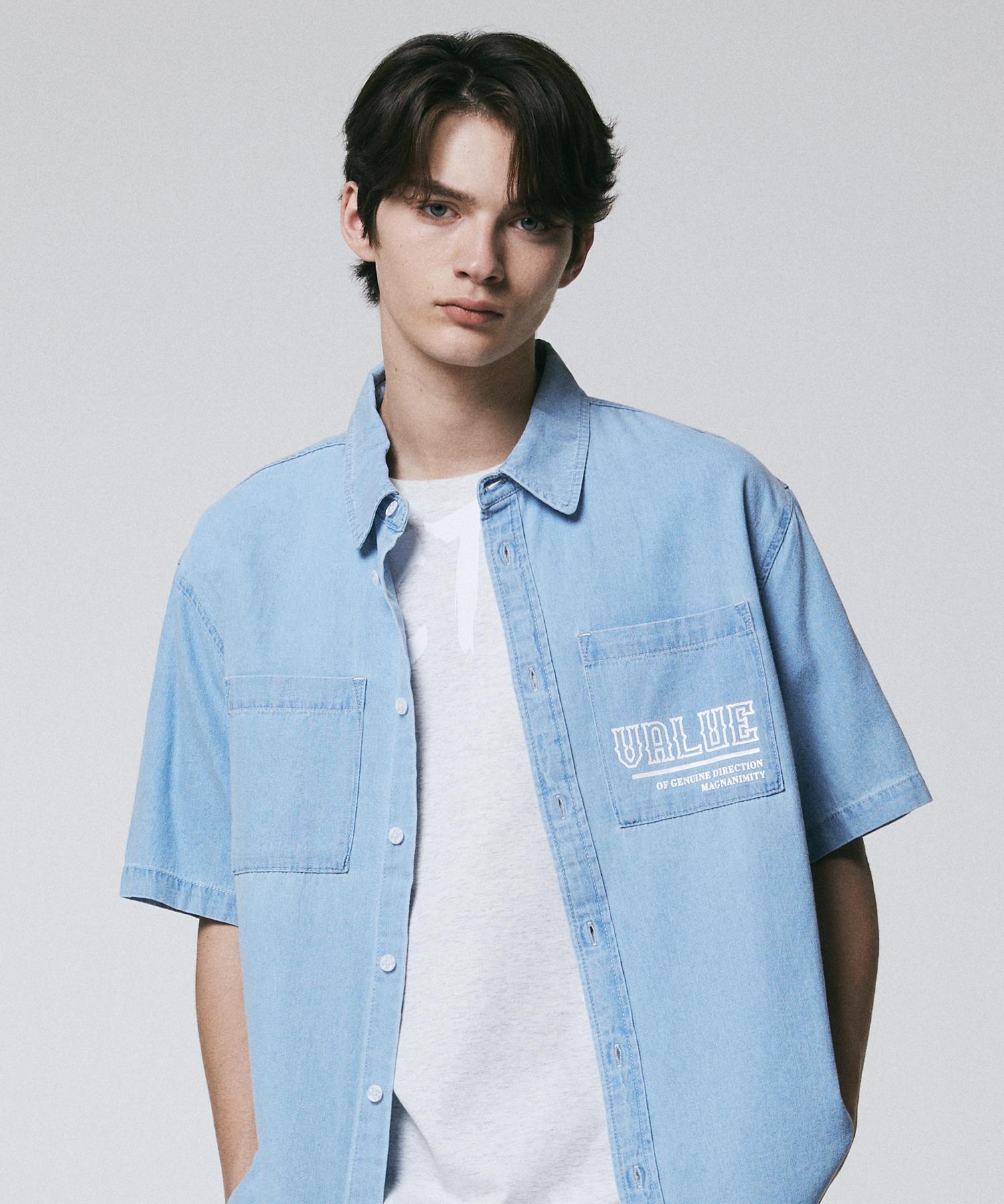 Bunker Buster Pocket Denim Short Sleeve Shirt Light Indigo (Mp2Yu310-062) Light Indigo/095