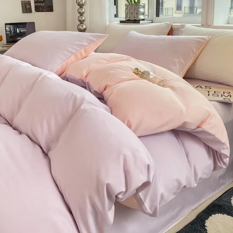 Ins Style Solid Color Duvet Cover Set Washed Cotton Bedclothes Comforter Cover Pillowcase Soft Bedding Sets Quilt Covers 220x240