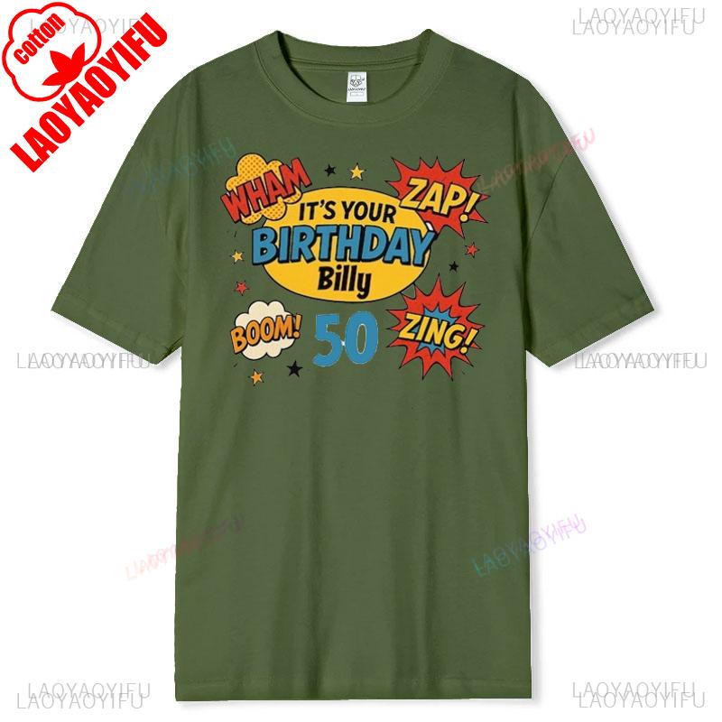 Personalised 50th Birthday Tshirt Wham Zap Retro Comic Book Style Design on Bella and Canvas Premium Tee Fast UK Tracked