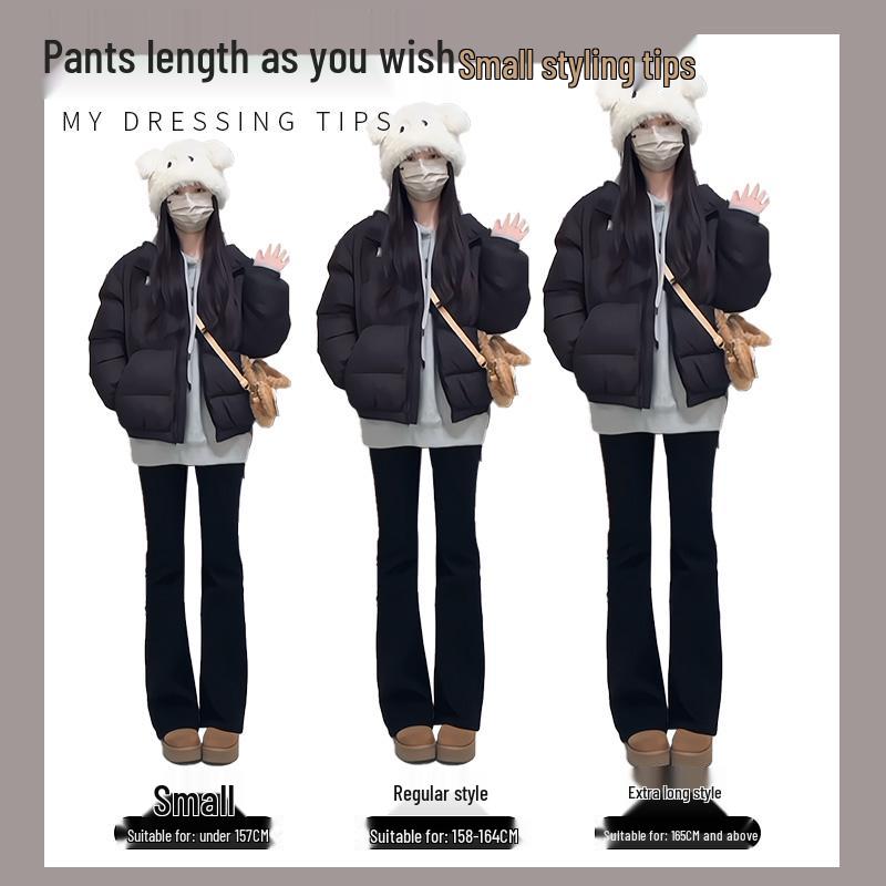 Women's Petite High-Waisted Black Micro-Flared Drape Slimming Split Trousers for Spring/Autumn