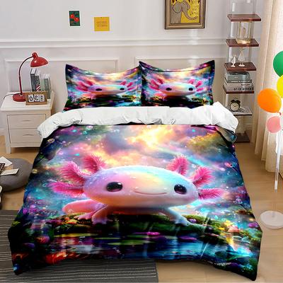 Cute Axolotl In Fantasy World Bedding Duvet Cover Set  (1*Duvet Cover 2*Pillowcases, Without Duvet Insert)