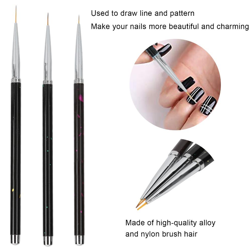 3 Stück Nylon Haar Nagelkunst DIY Pinsel Set Legierter Griff Nagelmalerei Zeichenpinsel für Zuhause Salon