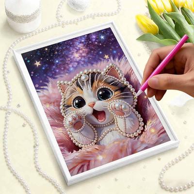 DIY Cute Little Cat Pearl Art Painting for Adults/Beginners Gift Home Decor Pearl Gem Paintings Picture Arts Craft 30x40cm Without Frame