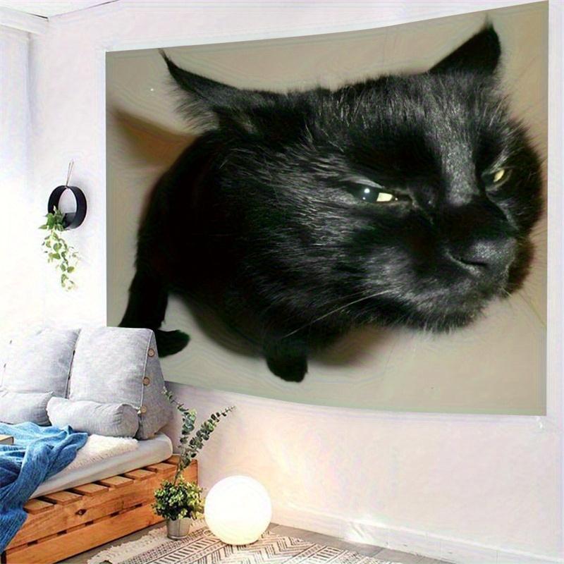 VIKAMA Living Room Bedroom Office Party Background Decoration Art Hanging Canvas Black Cat Expression Wall Tapestry