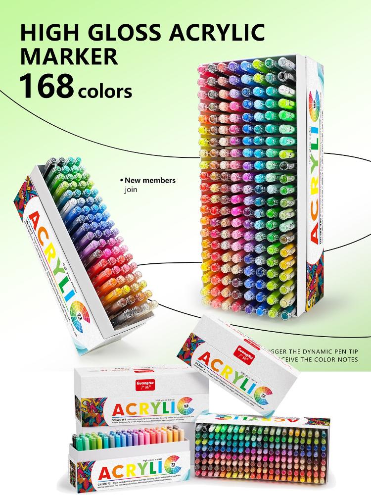 GuangNa 586 Straight Liquid High-gloss Acrylic Marker Pen 72/168 Color Art Painting Graffiti Manual Neutral Pen Large Capacity
