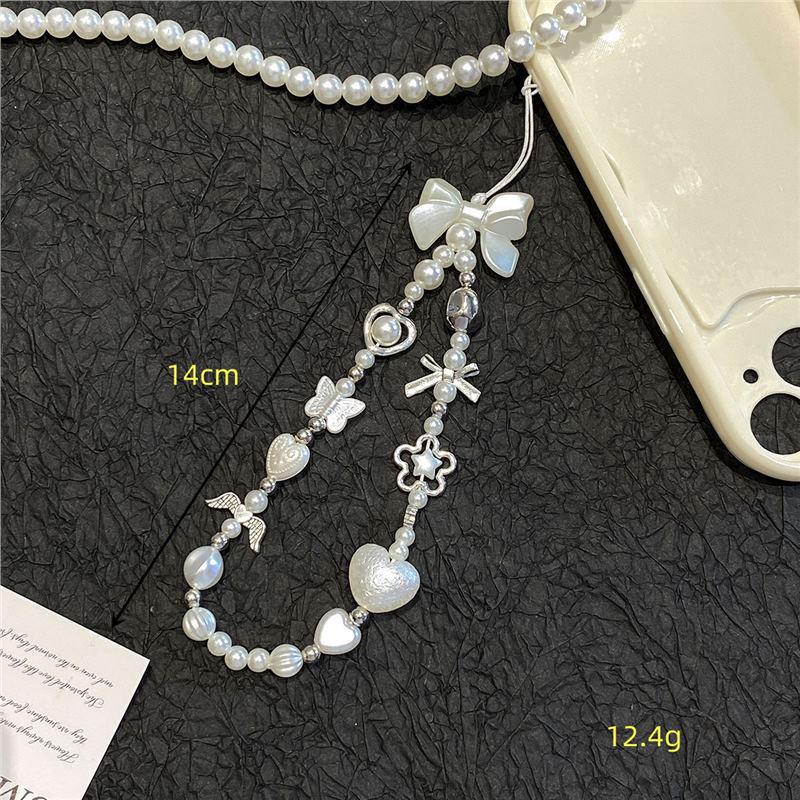 Elegant Pearl Bow Beaded Phone Lanyard - Luxurious Cute Anti-Lost Pendant Baroque Angel Hanging Chain
