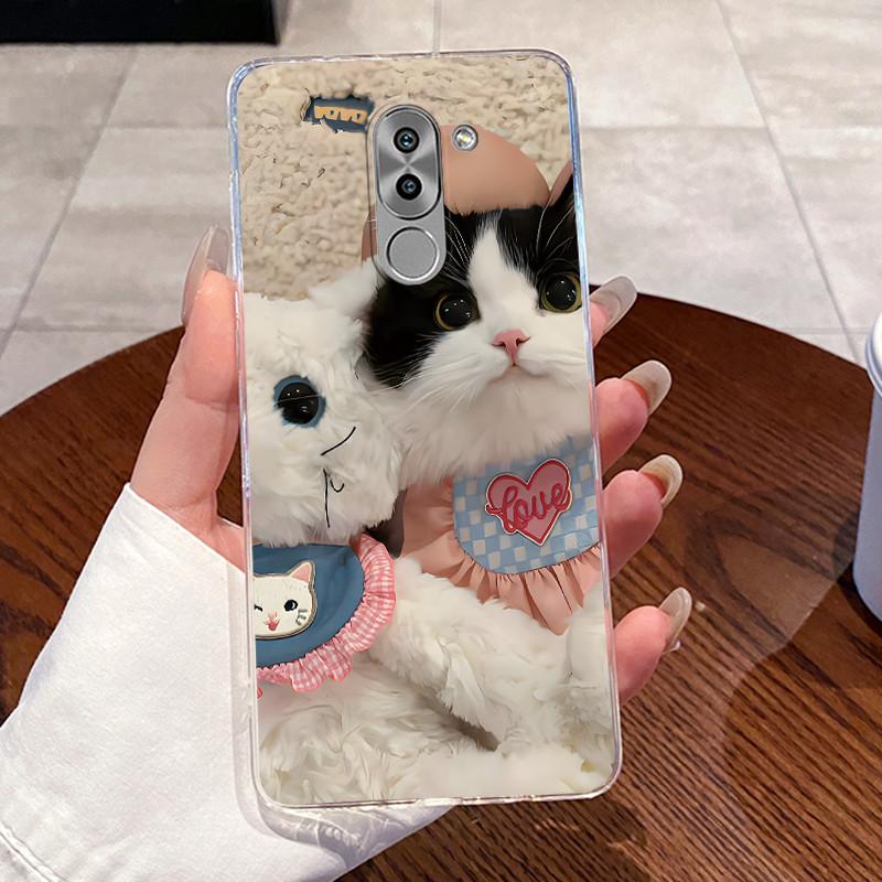 Jelly Casing For Huawei GR5 2017 / Mate 9 Lite / Honor 6X Clear Silicone Soft TPU Back Cover Cute Cat Rabbit Heart Phone Case