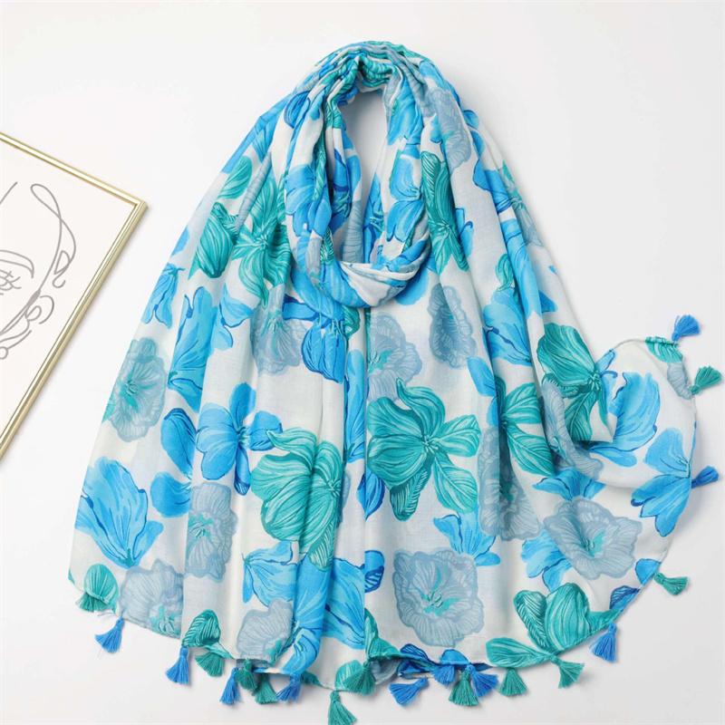Fashion Poppy Floral Tassel Viscose Scarf Lady Print Shawls And Wraps Beach Cover Pashmina Stole Bufandas Muslim Sjaal 180*90Cm